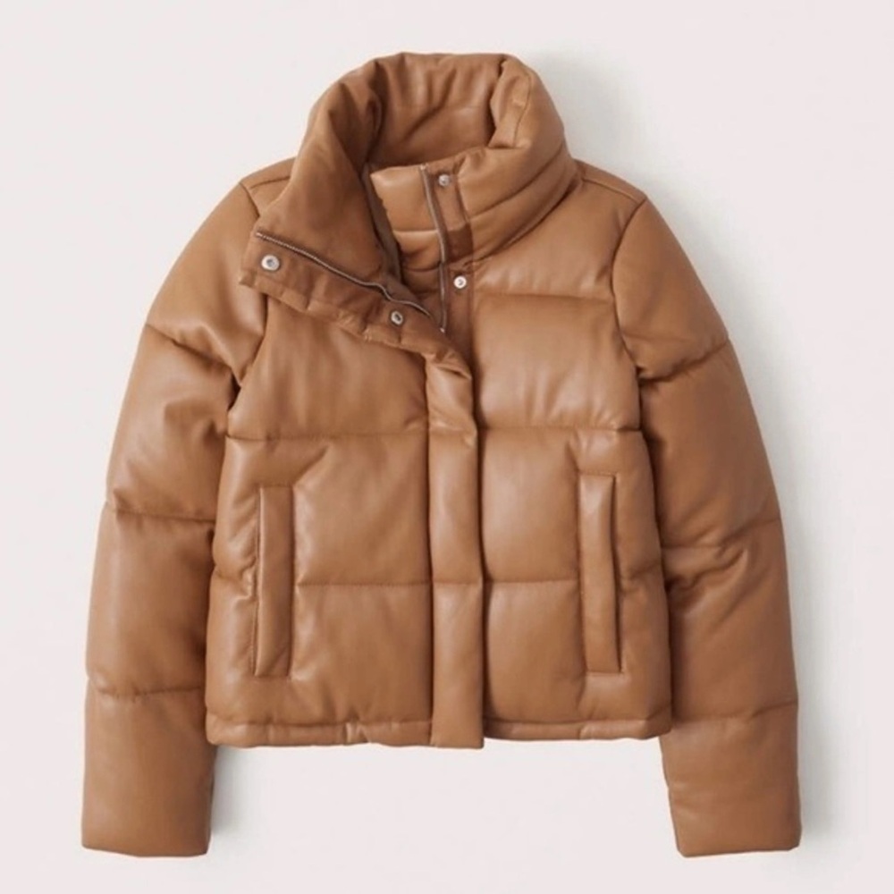 Abercrombie & Fitch Mini Leather Puffer Jacket
Vegan Leather 
Beige / Tan